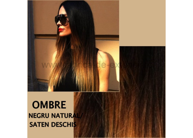 Extensii Front Lace (Semiperuca) DeLuxe Ombre Negru Natural Saten Deschis